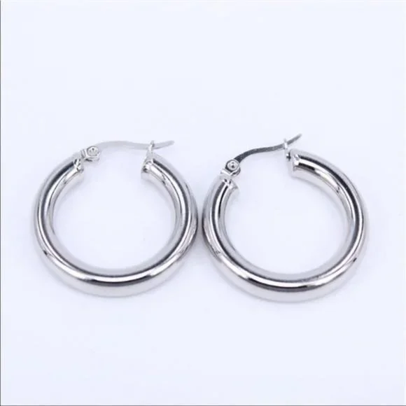 NEW 18K WHITE GOLD ROUND 2” TUBE HOOP EARRINGS - Picture 5 of 6